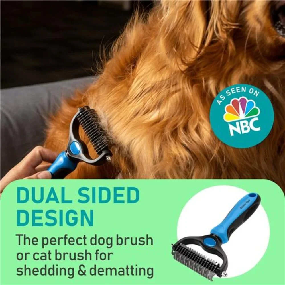 Pet Grooming Brush - Double Sided Shedding, Dematting Undercoat Rake for Dogs